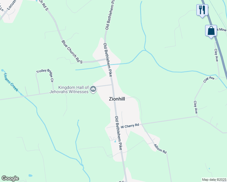 map of restaurants, bars, coffee shops, grocery stores, and more near in Zionhill