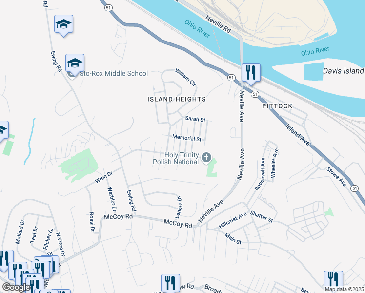 map of restaurants, bars, coffee shops, grocery stores, and more near 141 Speer Street in McKees Rocks
