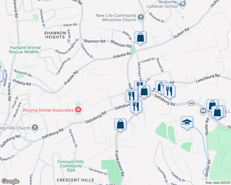 map of restaurants, bars, coffee shops, grocery stores, and more near 5917 Heberton Dr in Verona