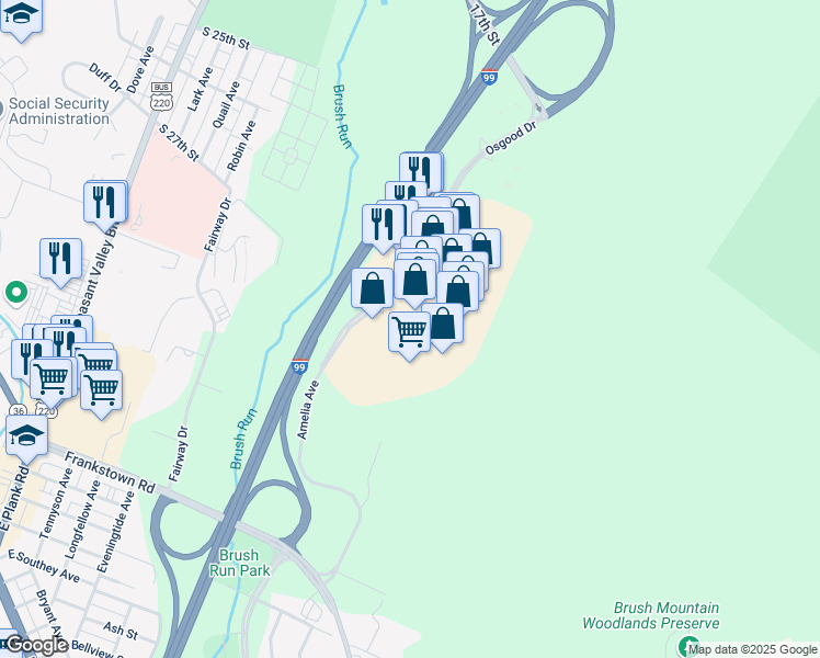 map of restaurants, bars, coffee shops, grocery stores, and more near Sophira Lane in Hollidaysburg