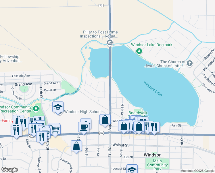 map of restaurants, bars, coffee shops, grocery stores, and more near 372 Buffalo Drive in Windsor