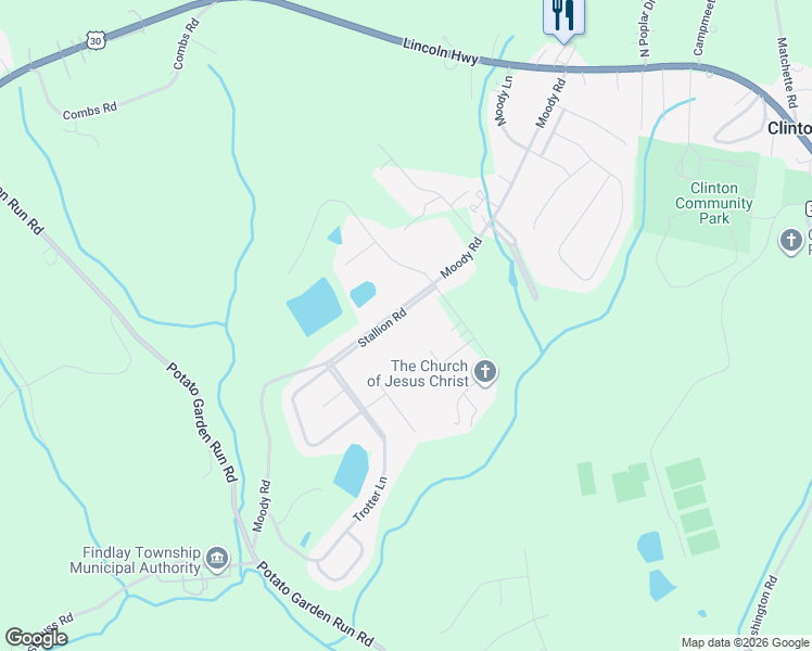 map of restaurants, bars, coffee shops, grocery stores, and more near 116 Stallion Road in Clinton