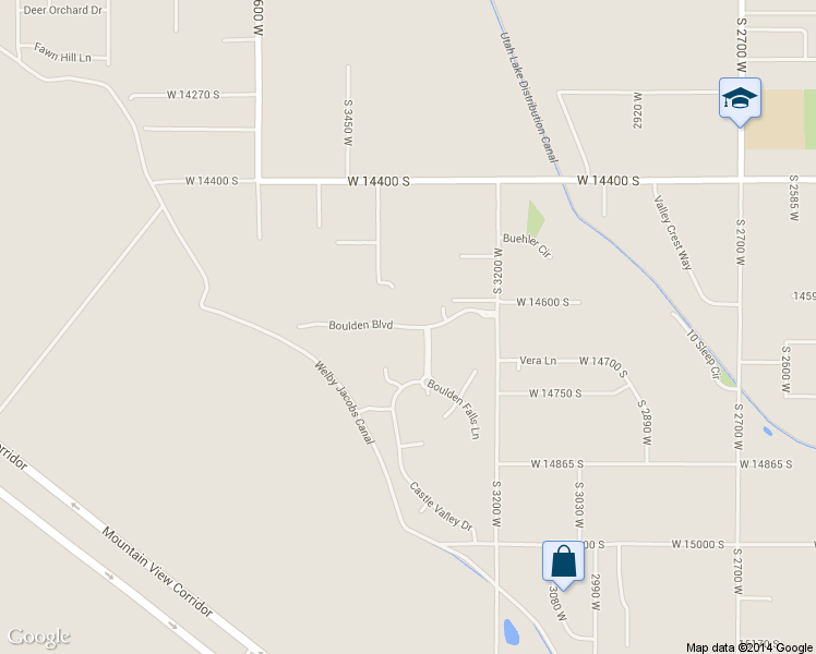 map of restaurants, bars, coffee shops, grocery stores, and more near 3498 Boulden Boulevard in Bluffdale