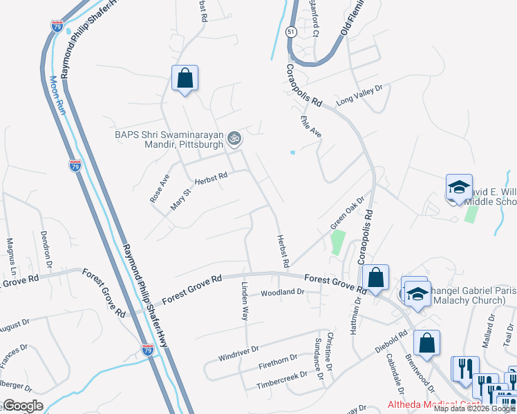 map of restaurants, bars, coffee shops, grocery stores, and more near 31 Herbst Road in Coraopolis