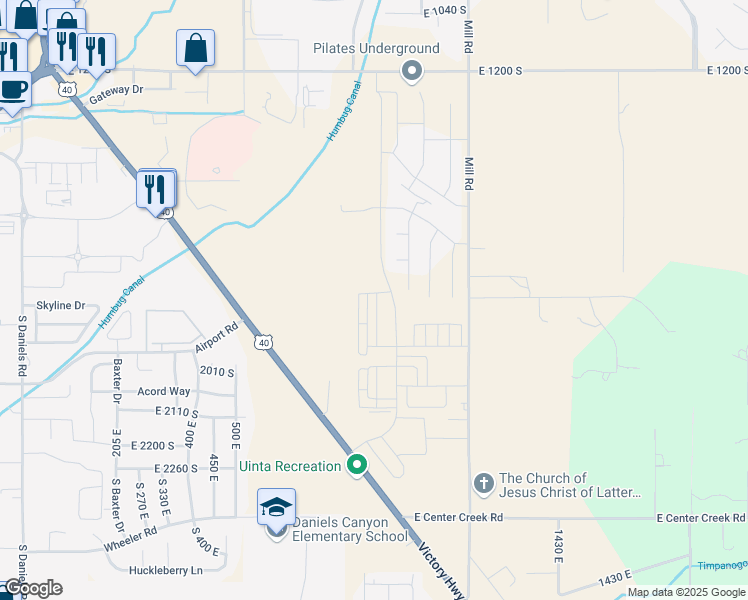 map of restaurants, bars, coffee shops, grocery stores, and more near 1828 South Sawmill Boulevard in Heber City