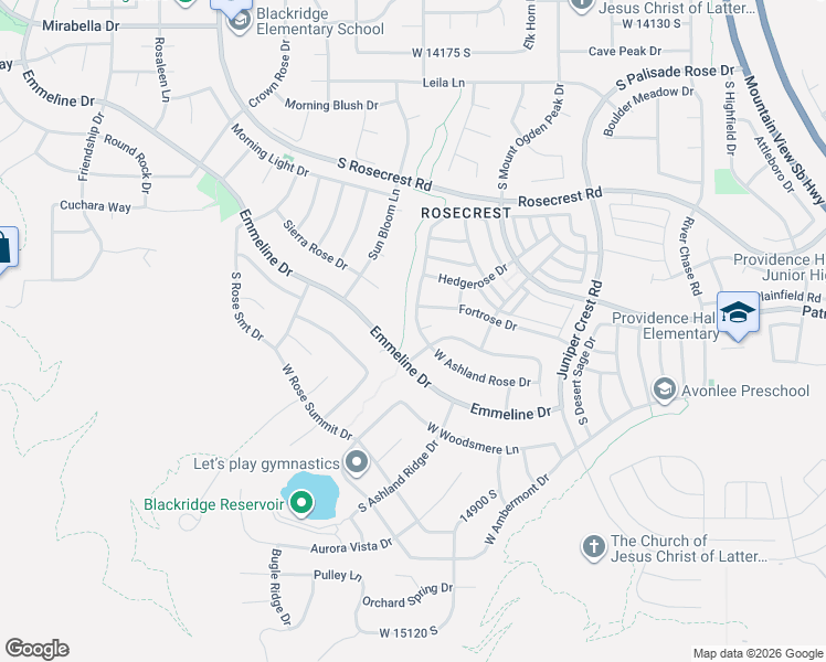 map of restaurants, bars, coffee shops, grocery stores, and more near 14642 South Edgemere Drive in Herriman
