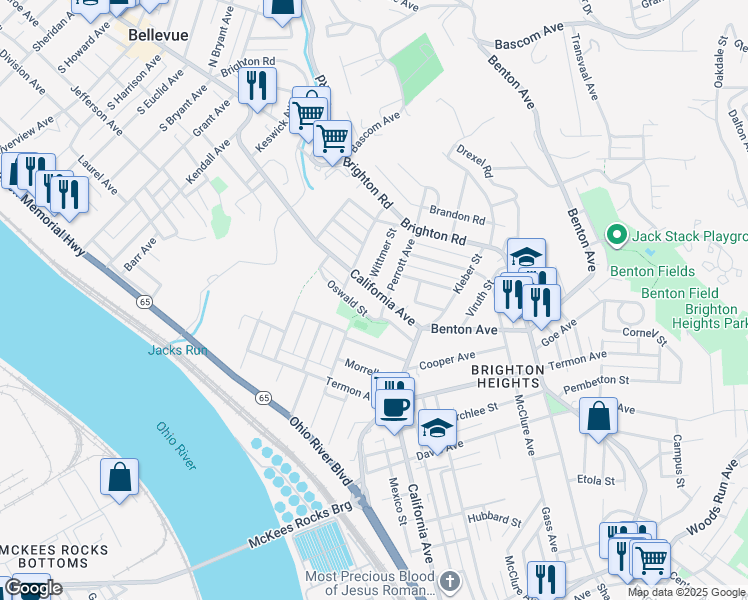 map of restaurants, bars, coffee shops, grocery stores, and more near 3900 Oswald Street in Pittsburgh