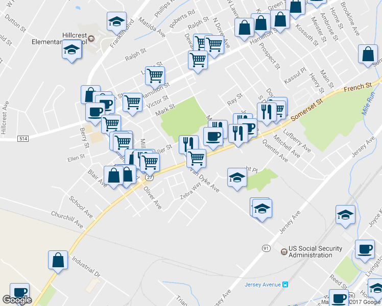 map of restaurants, bars, coffee shops, grocery stores, and more near 10 Chester Avenue in Franklin Township
