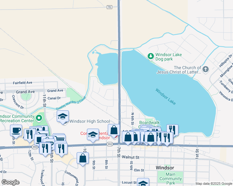 map of restaurants, bars, coffee shops, grocery stores, and more near 372 Buffalo Drive in Windsor