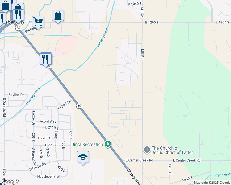 map of restaurants, bars, coffee shops, grocery stores, and more near 1828 South Sawmill Boulevard in Heber City