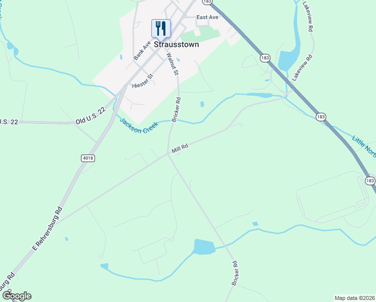 map of restaurants, bars, coffee shops, grocery stores, and more near 116 Mill Road in Bernville