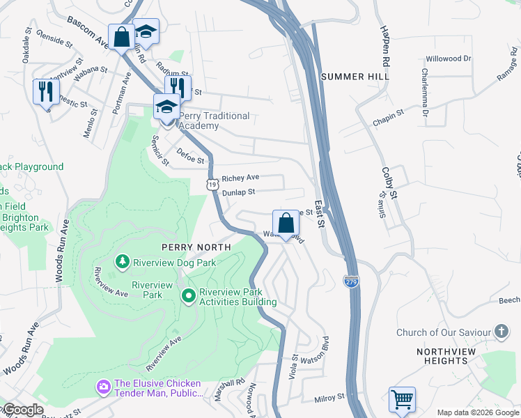 map of restaurants, bars, coffee shops, grocery stores, and more near 301 Venture Street in Pittsburgh