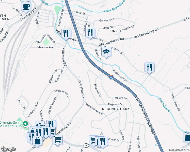 map of restaurants, bars, coffee shops, grocery stores, and more near 670 Regency Drive in Pittsburgh