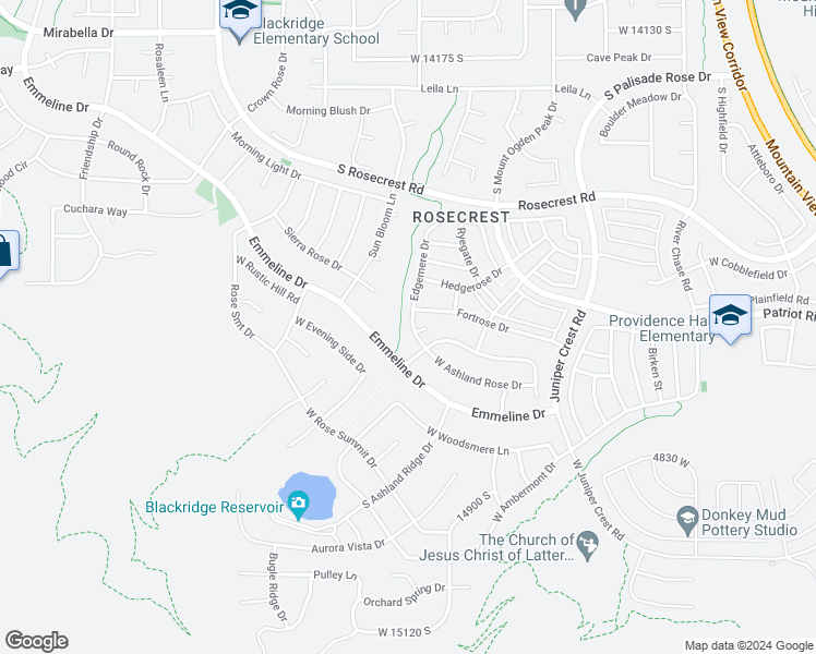map of restaurants, bars, coffee shops, grocery stores, and more near 14626 Edgemere Drive in Herriman