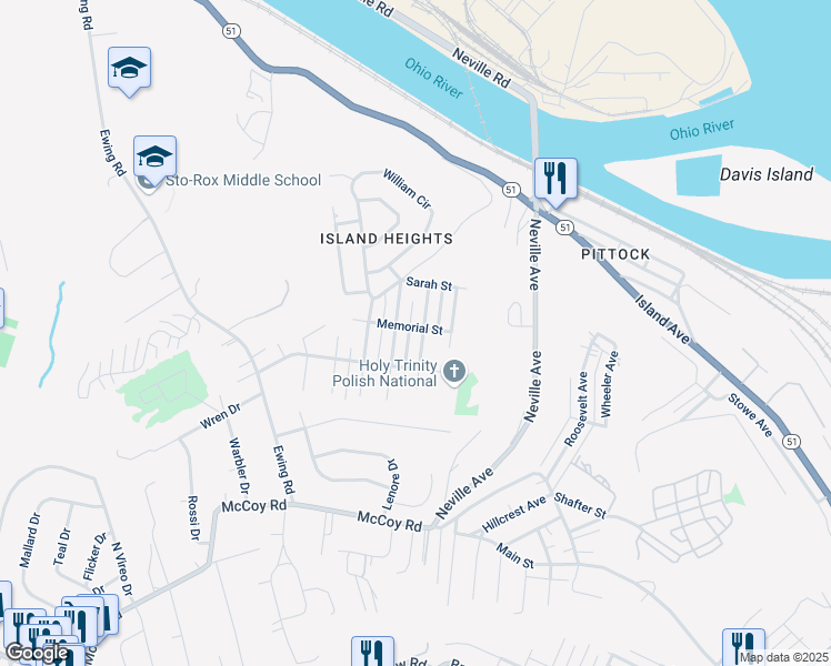 map of restaurants, bars, coffee shops, grocery stores, and more near 141 Speer Street in McKees Rocks