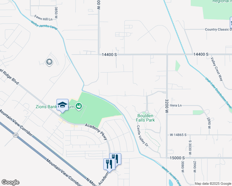 map of restaurants, bars, coffee shops, grocery stores, and more near 3498 Boulden Boulevard in Bluffdale