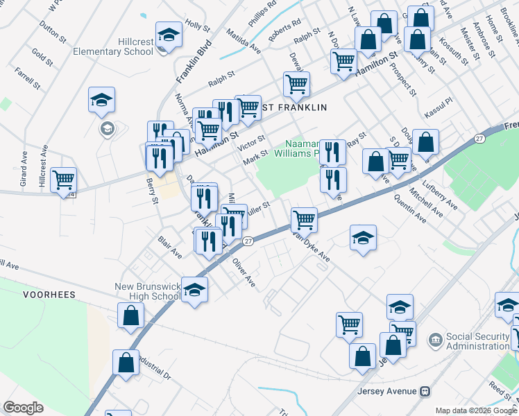 map of restaurants, bars, coffee shops, grocery stores, and more near 31 Fuller Street in Franklin Township