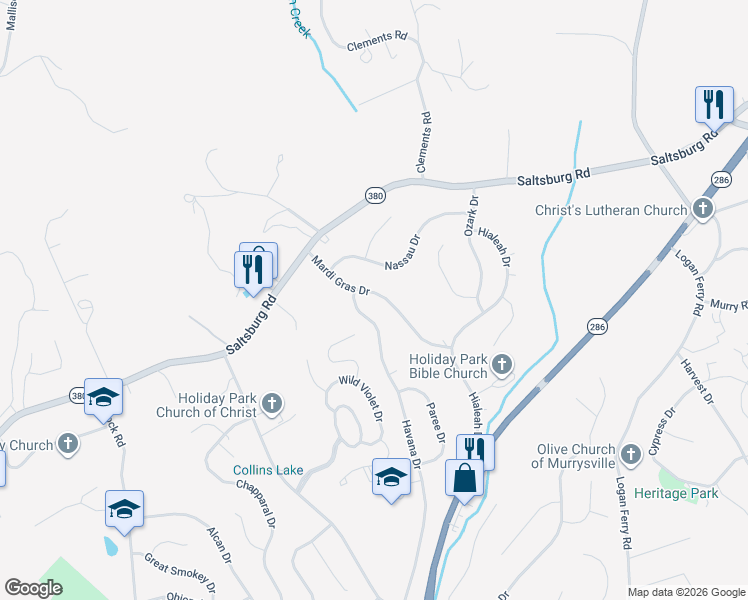 map of restaurants, bars, coffee shops, grocery stores, and more near 4957 Havana Drive in Pittsburgh