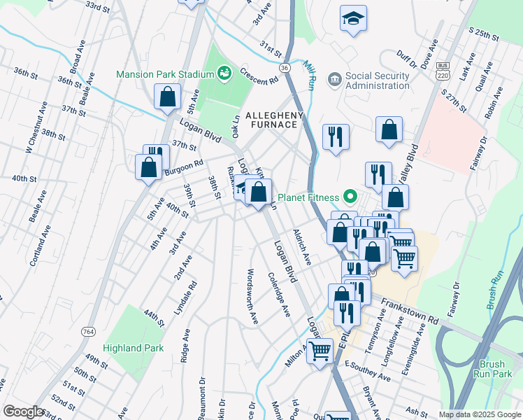 map of restaurants, bars, coffee shops, grocery stores, and more near 108 Ward Avenue in Altoona