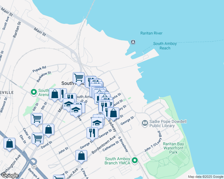 map of restaurants, bars, coffee shops, grocery stores, and more near 2000 Schindler Drive in South Amboy