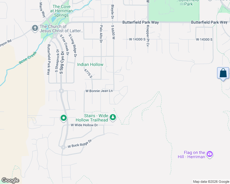 map of restaurants, bars, coffee shops, grocery stores, and more near 6593 West Bonnie Jean Lane in Herriman