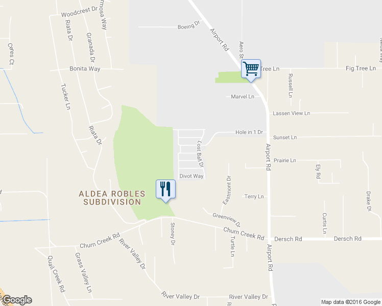 map of restaurants, bars, coffee shops, grocery stores, and more near 69 Hole in 1 Drive in Redding