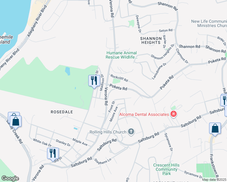 map of restaurants, bars, coffee shops, grocery stores, and more near 5724 Brinley Drive in Verona