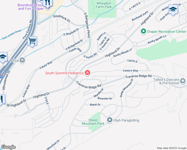 map of restaurants, bars, coffee shops, grocery stores, and more near 337 Braidhill Drive in Draper