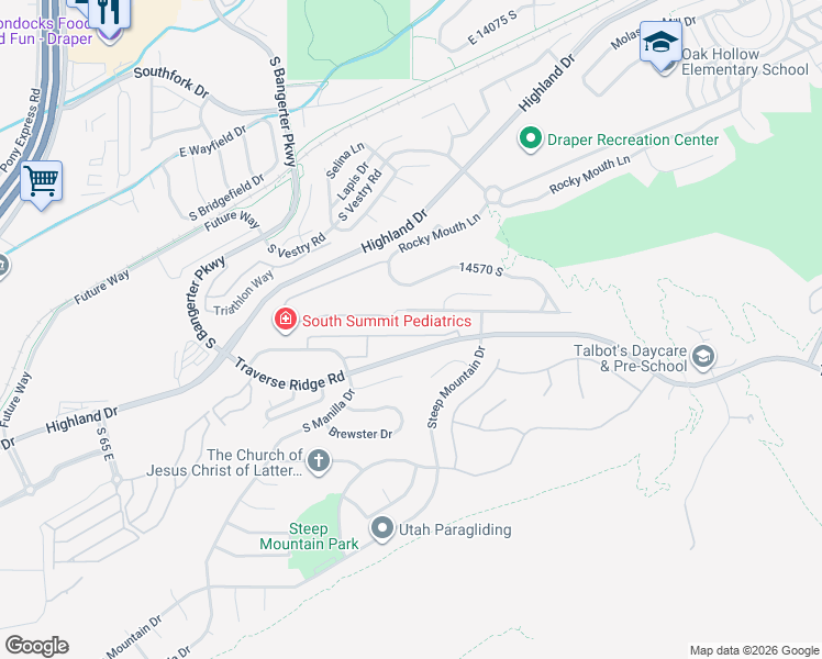 map of restaurants, bars, coffee shops, grocery stores, and more near 488 Laney's Way in Draper