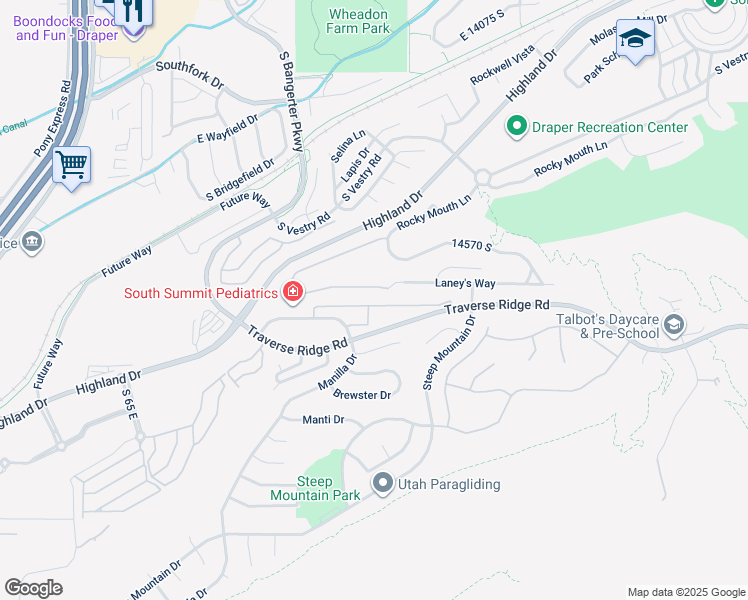 map of restaurants, bars, coffee shops, grocery stores, and more near 441 Braidhill Drive in Draper