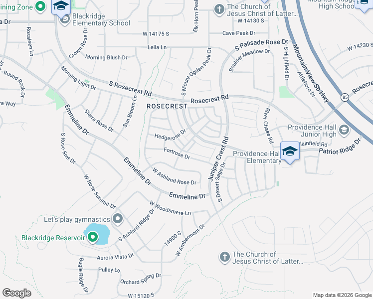 map of restaurants, bars, coffee shops, grocery stores, and more near 14607 South Pebble Rose Drive in Herriman