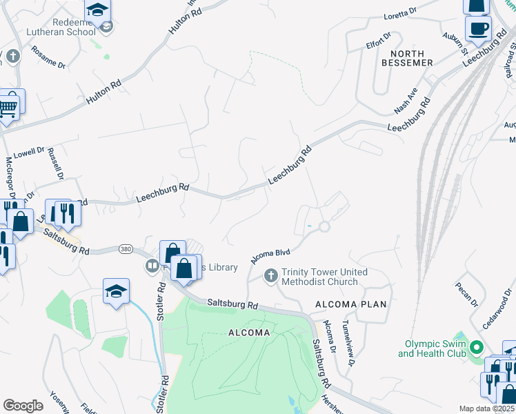 map of restaurants, bars, coffee shops, grocery stores, and more near in Penn Hills