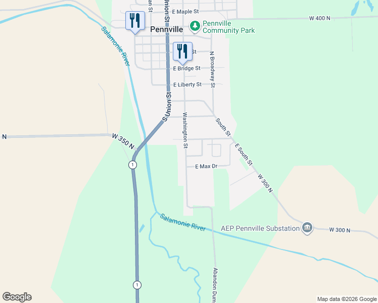 map of restaurants, bars, coffee shops, grocery stores, and more near 220 East 2nd Street in Pennville
