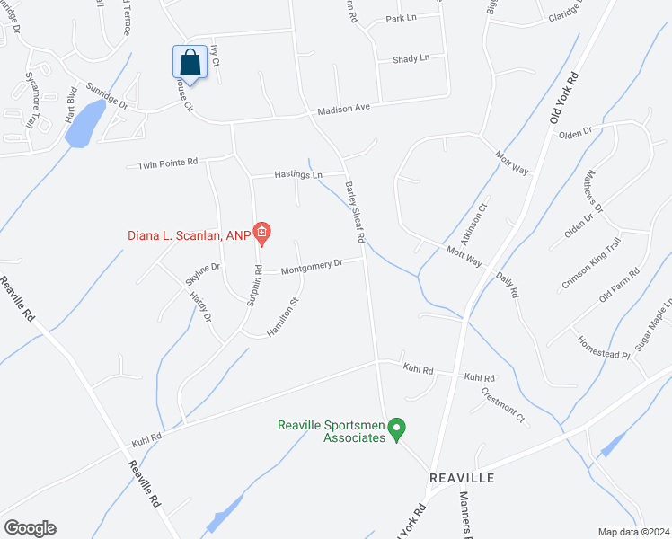 map of restaurants, bars, coffee shops, grocery stores, and more near 12 Montgomery Drive in Flemington