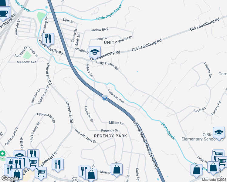 map of restaurants, bars, coffee shops, grocery stores, and more near 537 Anderson Avenue in Pittsburgh