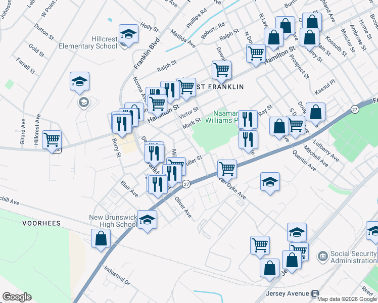 map of restaurants, bars, coffee shops, grocery stores, and more near 164 Minetta Street in Franklin Township