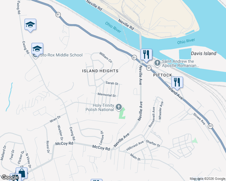 map of restaurants, bars, coffee shops, grocery stores, and more near 126 Euclid Avenue in McKees Rocks