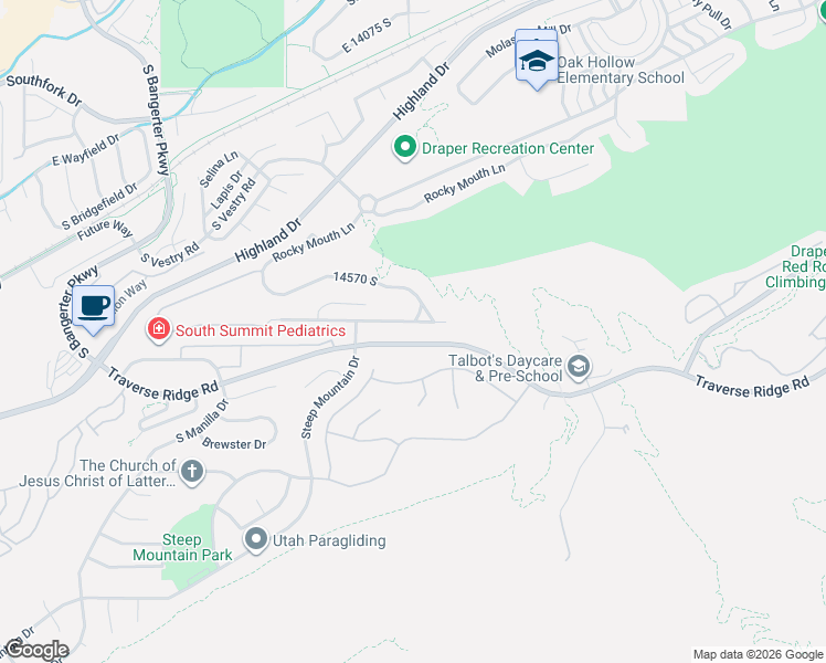 map of restaurants, bars, coffee shops, grocery stores, and more near 745 Rocky Knoll Lane in Draper