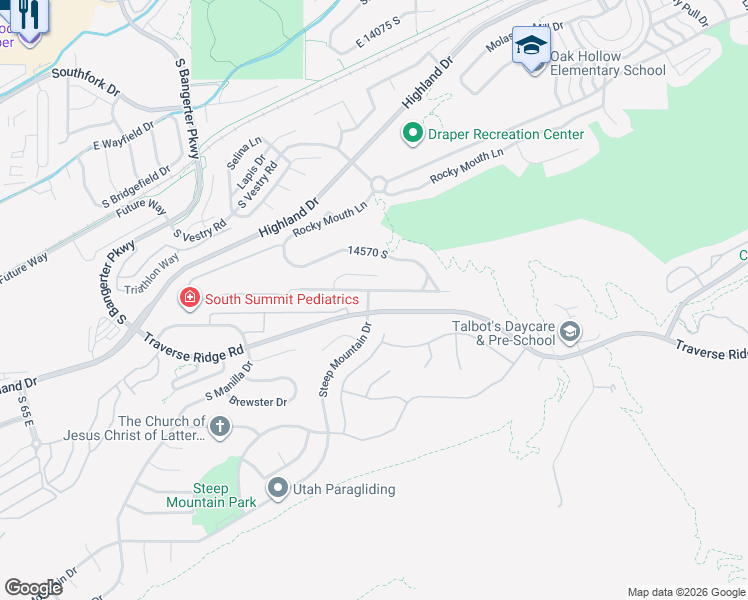 map of restaurants, bars, coffee shops, grocery stores, and more near 606 Laney's Way in Draper