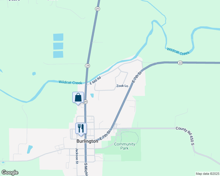 map of restaurants, bars, coffee shops, grocery stores, and more near 340 Zook Lane in Burlington