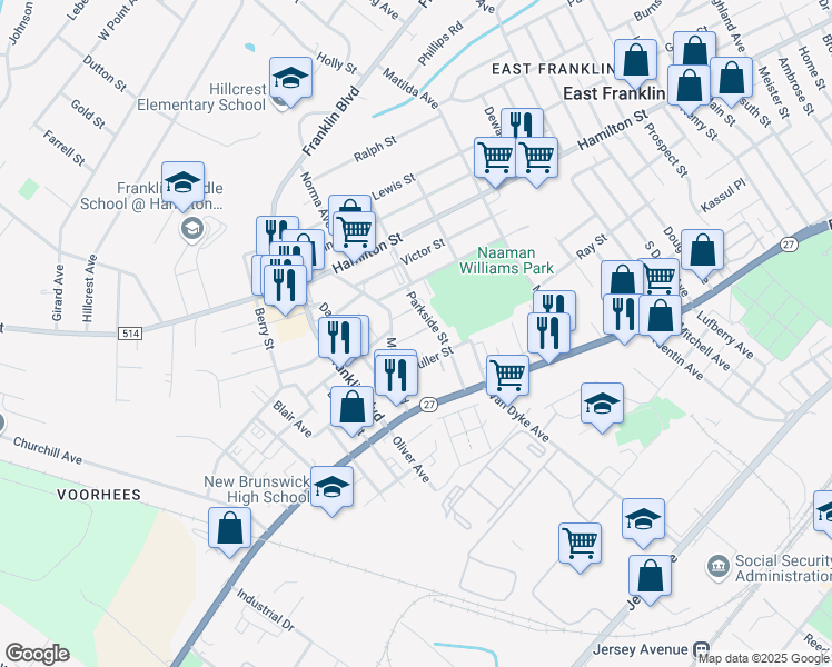 map of restaurants, bars, coffee shops, grocery stores, and more near 161 Minetta Street in Franklin Township