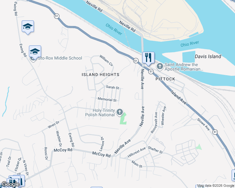 map of restaurants, bars, coffee shops, grocery stores, and more near 126 Euclid Avenue in McKees Rocks