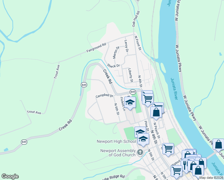 map of restaurants, bars, coffee shops, grocery stores, and more near 235 Creek Rd in Newport