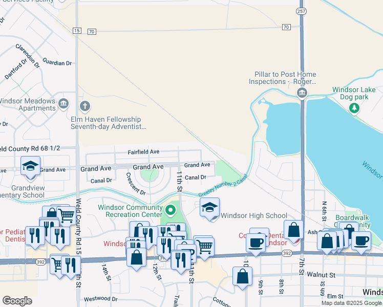 map of restaurants, bars, coffee shops, grocery stores, and more near 1055 Fairfield Avenue in Windsor