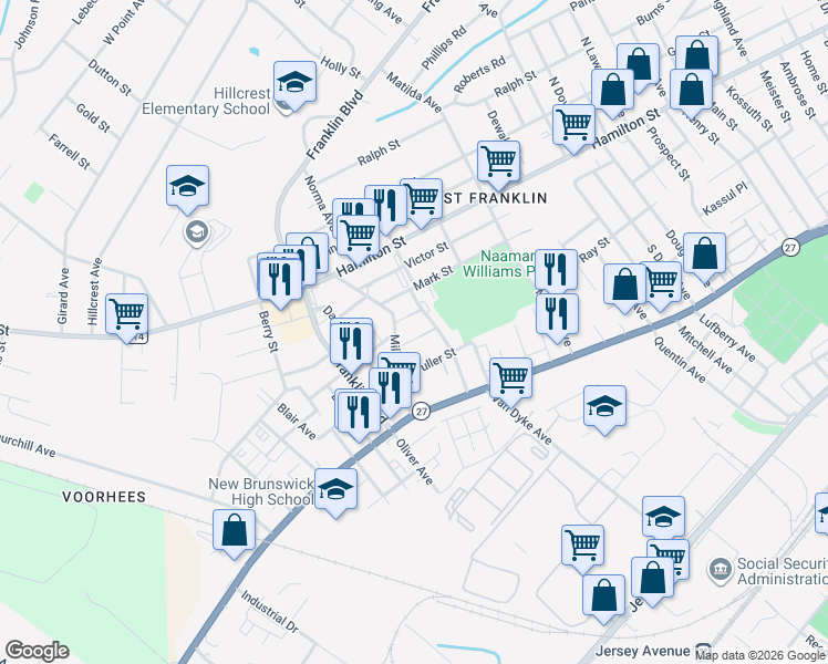 map of restaurants, bars, coffee shops, grocery stores, and more near 161 Minetta Street in Franklin Township