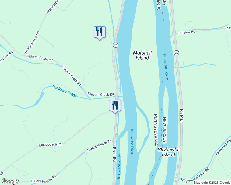 map of restaurants, bars, coffee shops, grocery stores, and more near 717 River Road in Bucks County