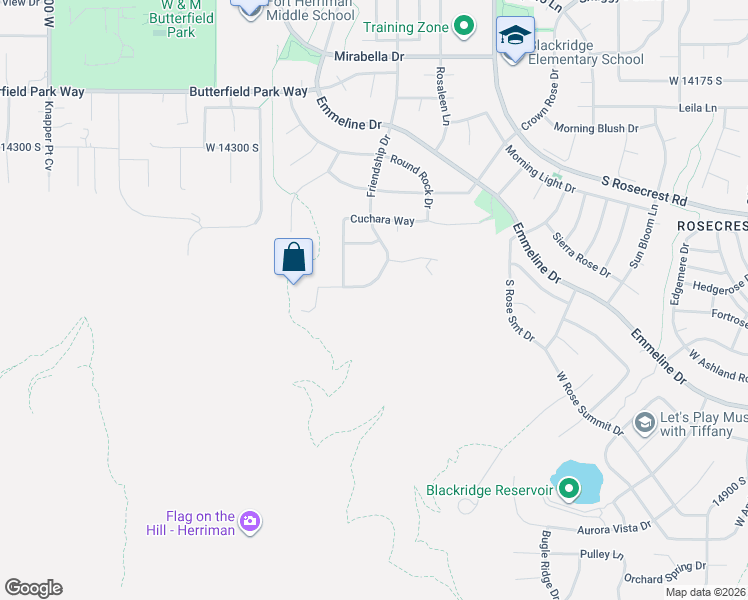 map of restaurants, bars, coffee shops, grocery stores, and more near 14547 Friendship Drive in Herriman