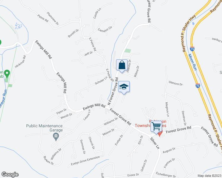 map of restaurants, bars, coffee shops, grocery stores, and more near 2324 Forest Grove Road in Coraopolis