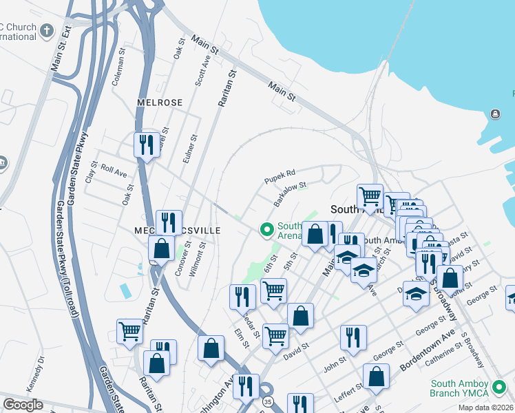 map of restaurants, bars, coffee shops, grocery stores, and more near 7 Jasko Court in South Amboy