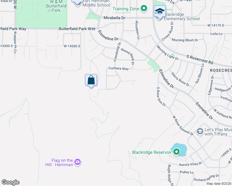 map of restaurants, bars, coffee shops, grocery stores, and more near 14547 Friendship Drive in Herriman